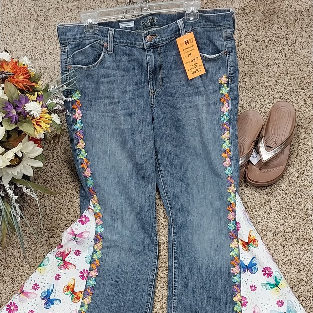 2693 14 Long Old Navy Then Flirt, Upcycled Stretch Bell-Bottoms - Picture 2 of 6